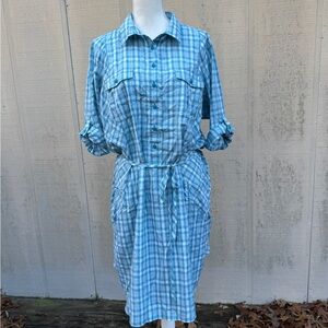 Duluth Trading Blue Plaid Shirt Dress